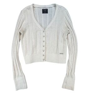 Abercrombie & Fitch Cream Cable Knit Button-Up Cardigan